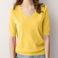 thumbnail image 4 of Fartey Womens Short Sleeve Sweaters Fashion Elegant V Neck Knitted Tops Dressy Casual Solid Color Work Blouses Loose Comfy T Shirt Sweater Yellow M-3XL, 4 of 7
