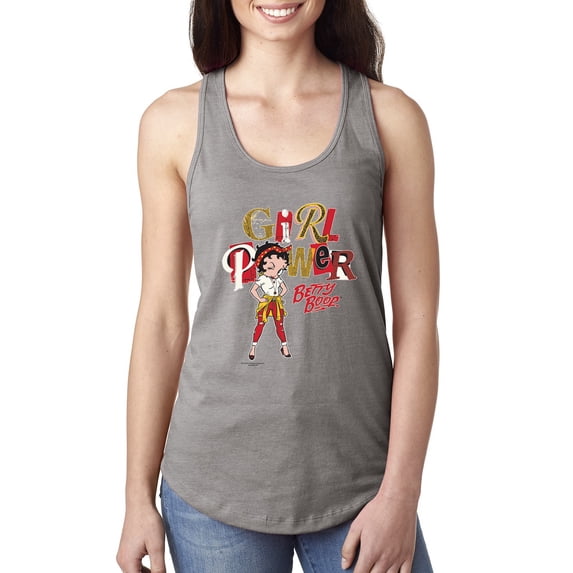Wild Bobby, Betty Boop Winking Girl Power Femenist Betty Boop Ladies Racerback Tank Top, Heather Grey, Small