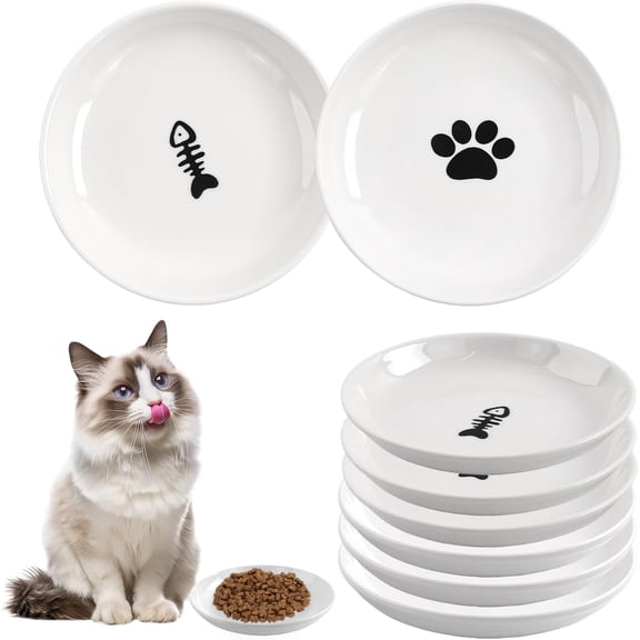 6 Pack Cat Food Bowl, Ceramic Cat Bowls, Anti Whisker Fatigue Cats Bowl Set, 5.5 inches Shallow Wide Kitten Plates for Food and Water