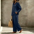thumbnail image 6 of sdhkgrrt Women Plus Size 2 Piece Lounge Set Collared Long Sleeve Shirt Wide Leg Pants Solid Loose Boho Tracksuit Fall Winter Outfits, Navy 3XL, 6 of 8