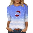 thumbnail image 1 of Besolor Chemises de Noël 3/4 pour Femmes Imprimées Col Rond Tuniques Décontractées Grande Taille Blouses de Vacances, 1 of 4