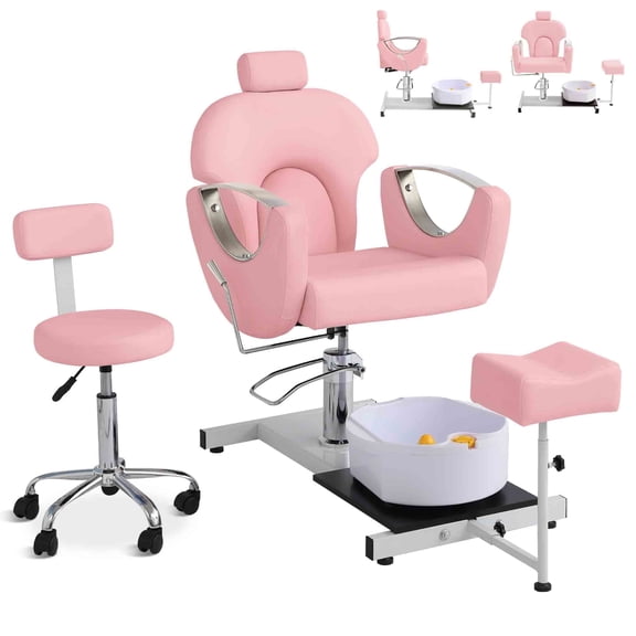 KIGOTY Pedicure Chair with Massage Foot Bath, Hydraulic Foot Chair for Foot Bath Pedicure Chair 360° Rotation, Height Adjustable Pedicure Unit Station, Pink