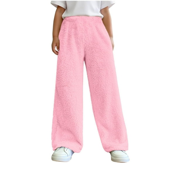 Bobifish Toddler Girls Pants Plush Lined Sleep Pants Winter Warm Soft Loungewear Bottoms Straight Wide Leg Comfortable Indoor Casual Pants,size 3-4T