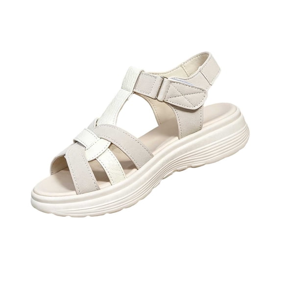 hoksml Women T-Strap Adjustable Ankle Strap Wedge Sandals Open Toe PU Casual Sporty Summer Beach Sandals