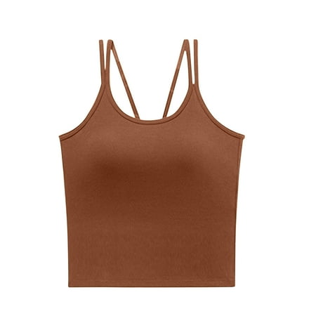 POIUYTR Cross Straps Tank Top with Shelf Bra - Lightweight Cooling Bralette for Women Sleeveless Basic Sports Tops