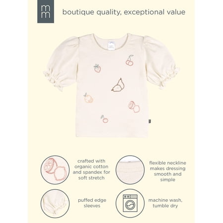 Modern Moments by Gerber Baby and Toddler Girl Organic Ruffle Puff Sleeve Top, Sizes 0/3 Months - 5T