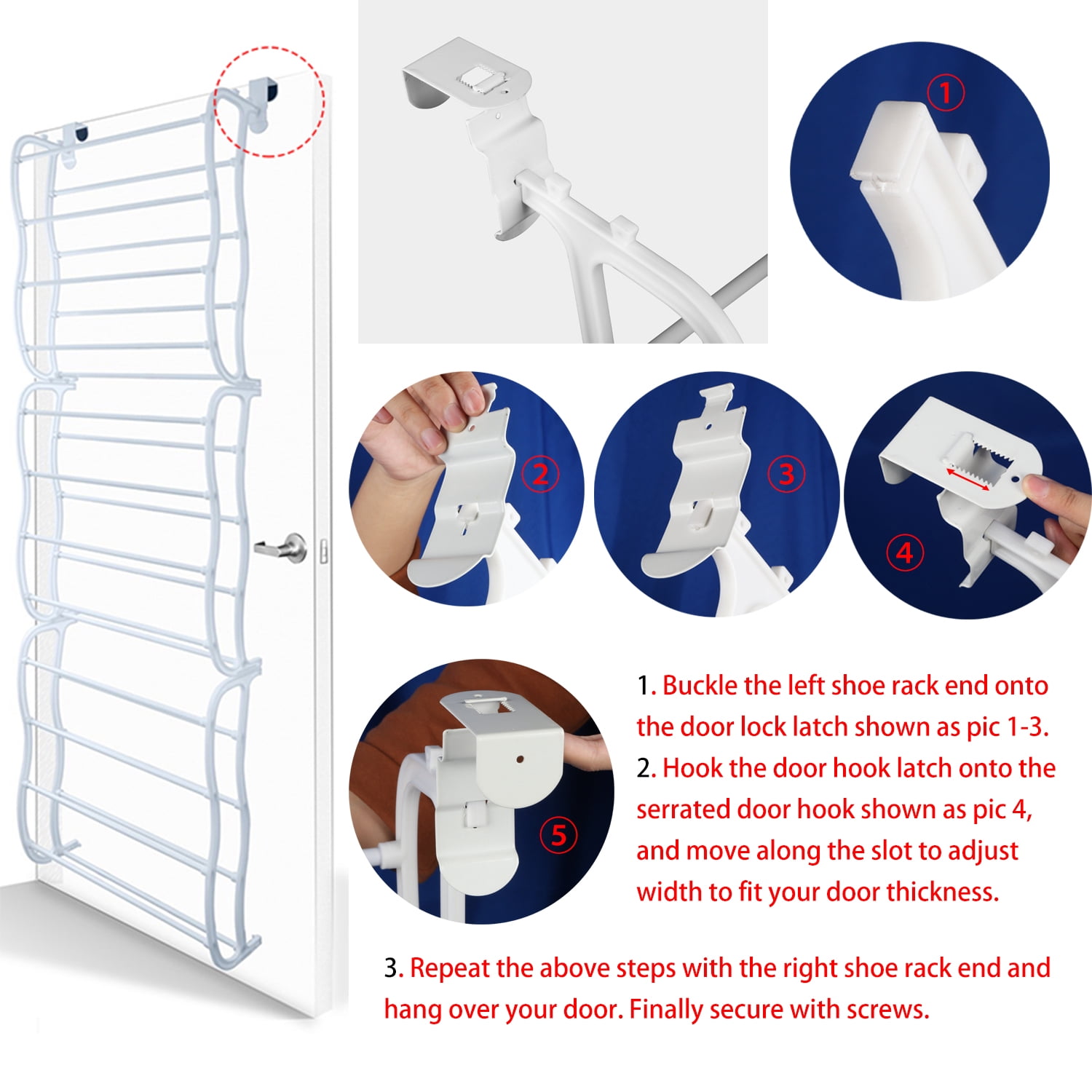 Over The Door Shoe Rack TeqHome 12-Tier 36 Pair Wall Hanging Closet Shoe Organizer Storage Stand White