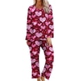 thumbnail image 2 of Bixock Pajamas for Women Valentines Pajamas Random Print Long Sleeve Top With Pocket 3/4 Length Pants 2 Piece Loungewear Set Sleepwear, 2 of 6