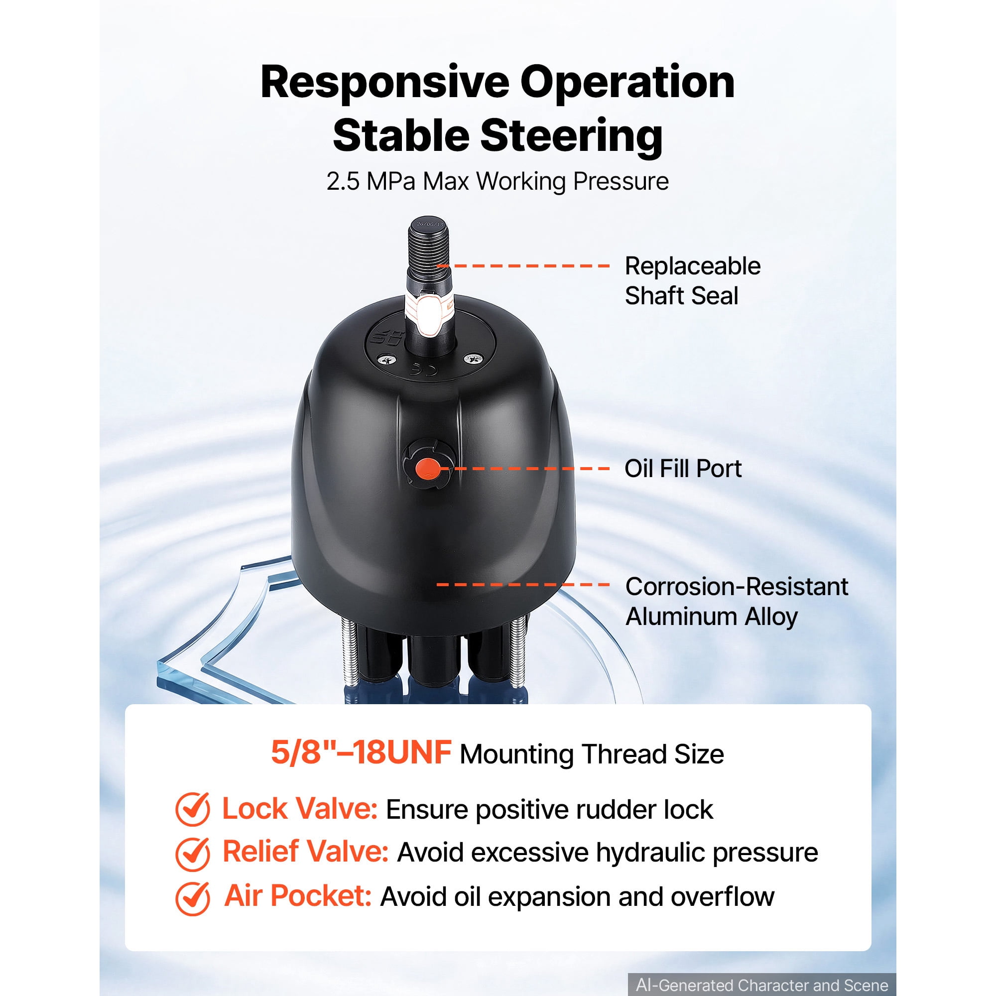 KFFKFF Hydraulic Steering Kit for 150HP Outboard Engines, 20 ft Marine Steering System, 2.5 MPa Helm Pump, Two-Way Lock Cylinder, Durable 20-Foot Hoses, Designed for Single-Engine Applications