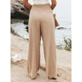 thumbnail image 4 of Women Pants Wide Leg High Waisted Palazzo Pants Summer Flowy Beach Lounge Casual Trousers with Pockets Khaki M, 4 of 5