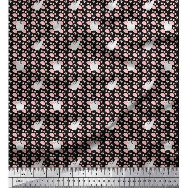 Soimoi Georgette Viscose Fabric Footprint & Cat Kids Printed Fabric 1 Yard 42 Inch Wide