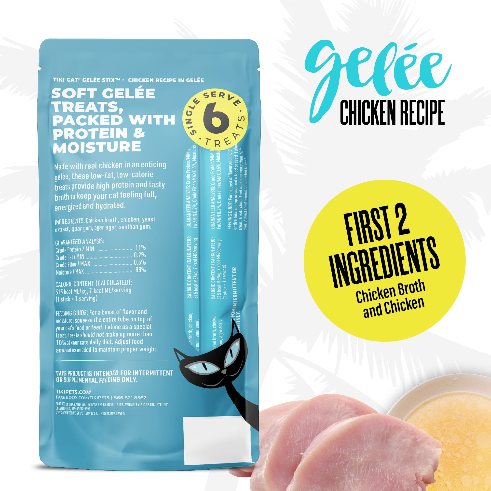 (6 pack) Tiki Cat Stix Gelee Wet Cat Treats, Chicken, 3 oz. Pouch