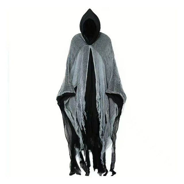 Guardurnaity Disfraz de Halloween de la Parca para adultos, capa de terror, disfraz de novia, fantasmas, zombi adulto con disfraz universal y Disfraces de disfraces negro grisáceo