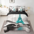 thumbnail image 2 of Feelyou Cyan Eiffel Tower Bedding Comforter Set 7 Pieces, Romantic Paris Full Bedding Set, 2 of 8
