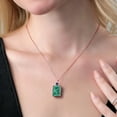 thumbnail image 3 of Gem Stone King 18K Rose Gold Plated Silver Green Malachite and Blue Created Sapphire Pendant Necklace for Women (18.25 Cttw, Emerald Cut 18X13MM, With 18 inch Silver Chain), 3 of 4