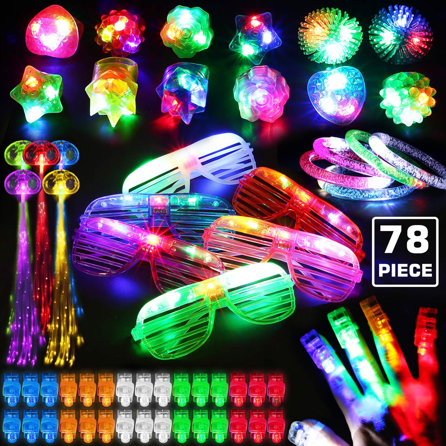 Glow Rings, 78PCs LED Light Up Toy Party Favors Glow In The Dark, Party