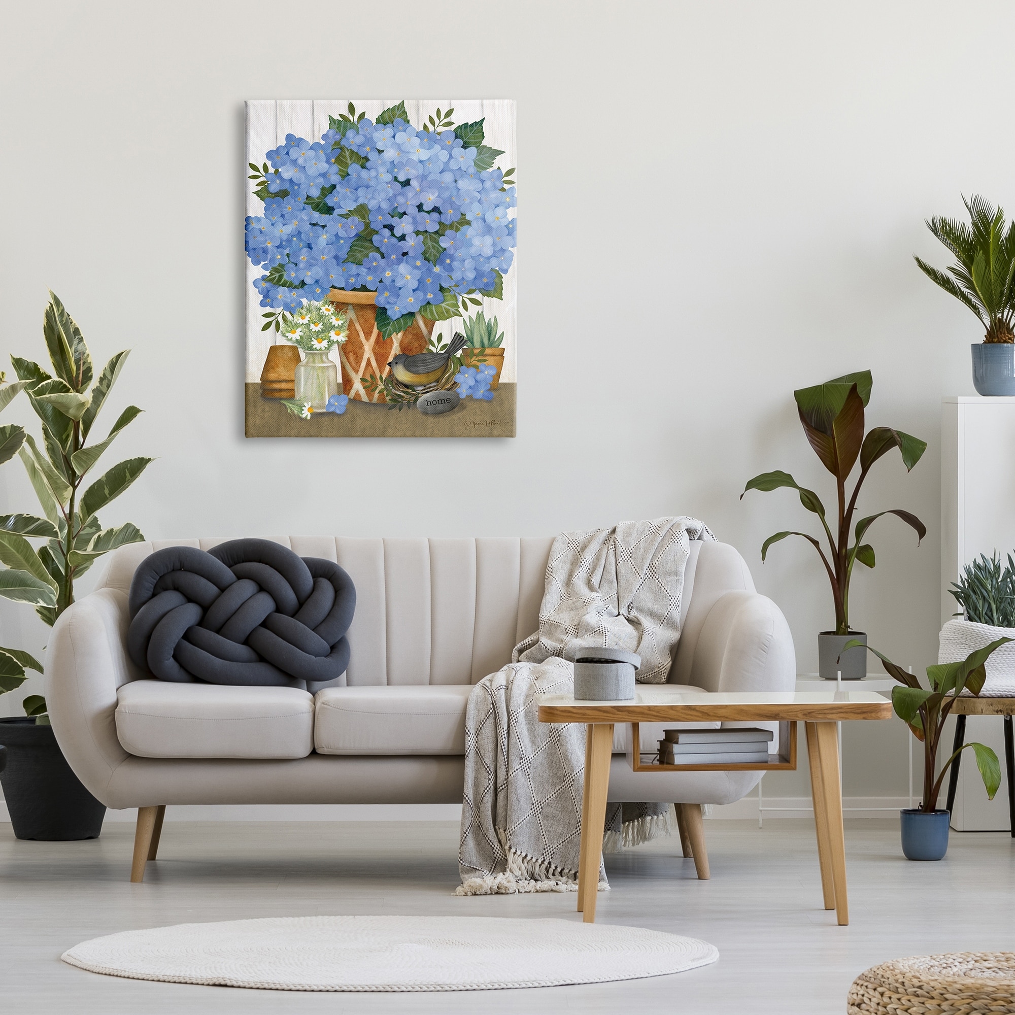 Stupell Blue Hydrangeas Country Arrangement Botanical & Floral Painting Gallery Wrapped Canvas Print Wall Art