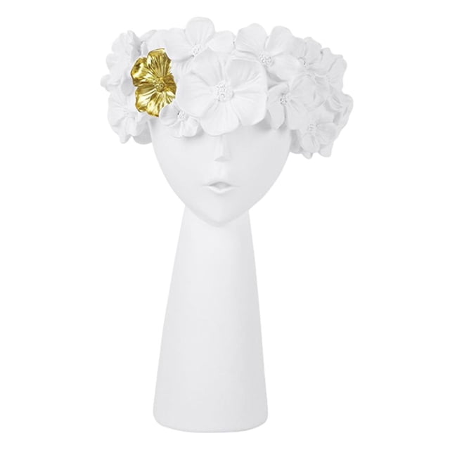 Garden , Shaped Cartoon Flower Vase, Resin Vase Statue Dressing Tables Storage Container, Decor - White