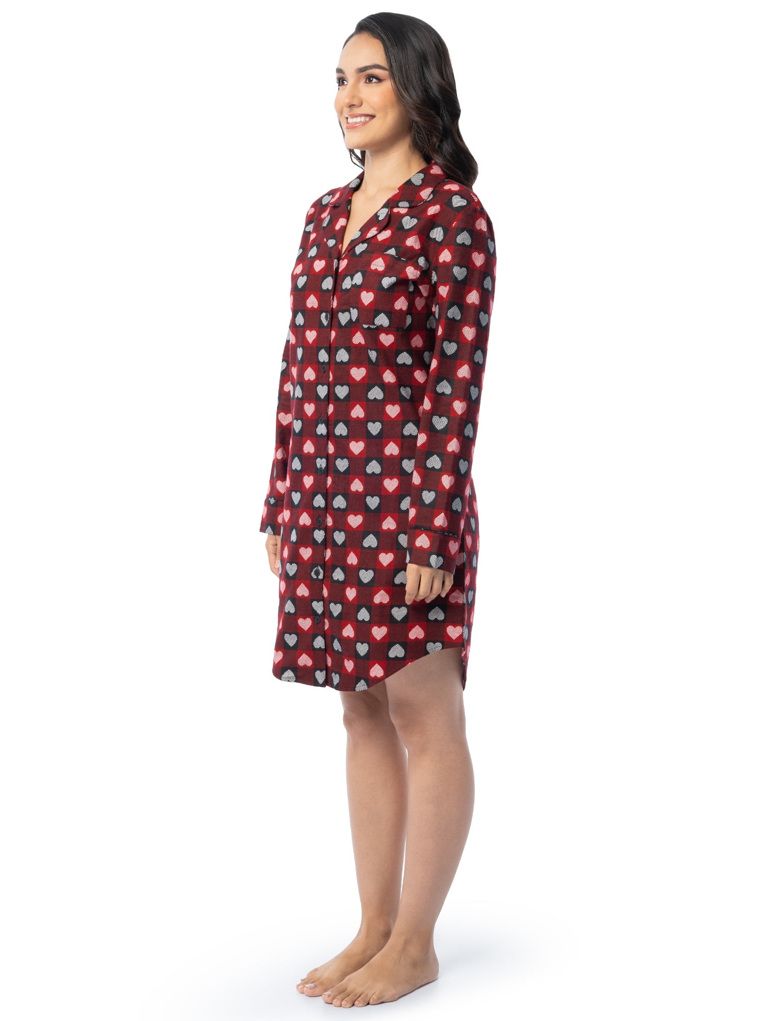 Fruit of the Loom Women's Beyond Soft Long Sleeve Button Down Flannel Sleepshirt, Sizes S-4X