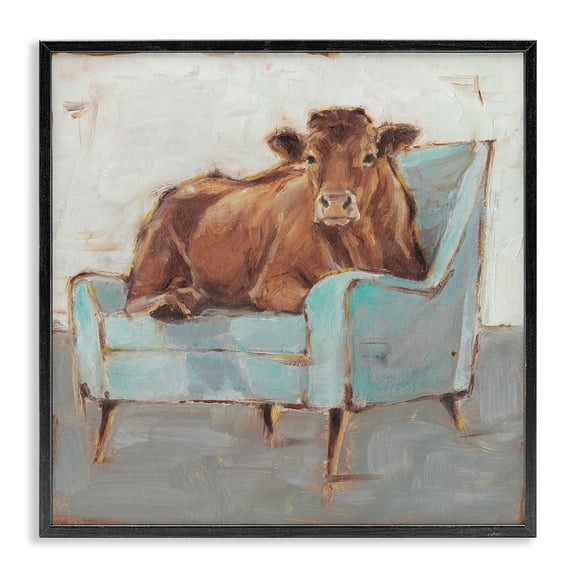 Stupell Industries Eclectic Bull on Blue Couch Black Framed Giclee Art, 12 x 12, by Ethan Harper