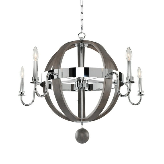 Kalco Lighting Sharlow 32" 5-light Farmhouse Metal Chandelier in Chrome