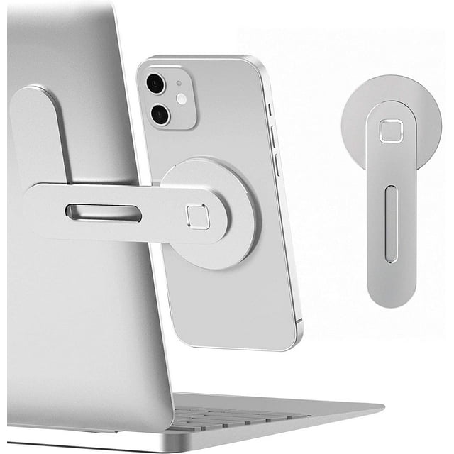 Support de Téléphone Magnétique pour Ordinateur Portable, Support Latéral Réglable pour Moniteur de Téléphone pour iPhone 13 Series/iPhone 12 Pro Max/12 Pro/12/12 Mini, Support d'Extension d'Ordinateur Pliable Portable Mince, Argent