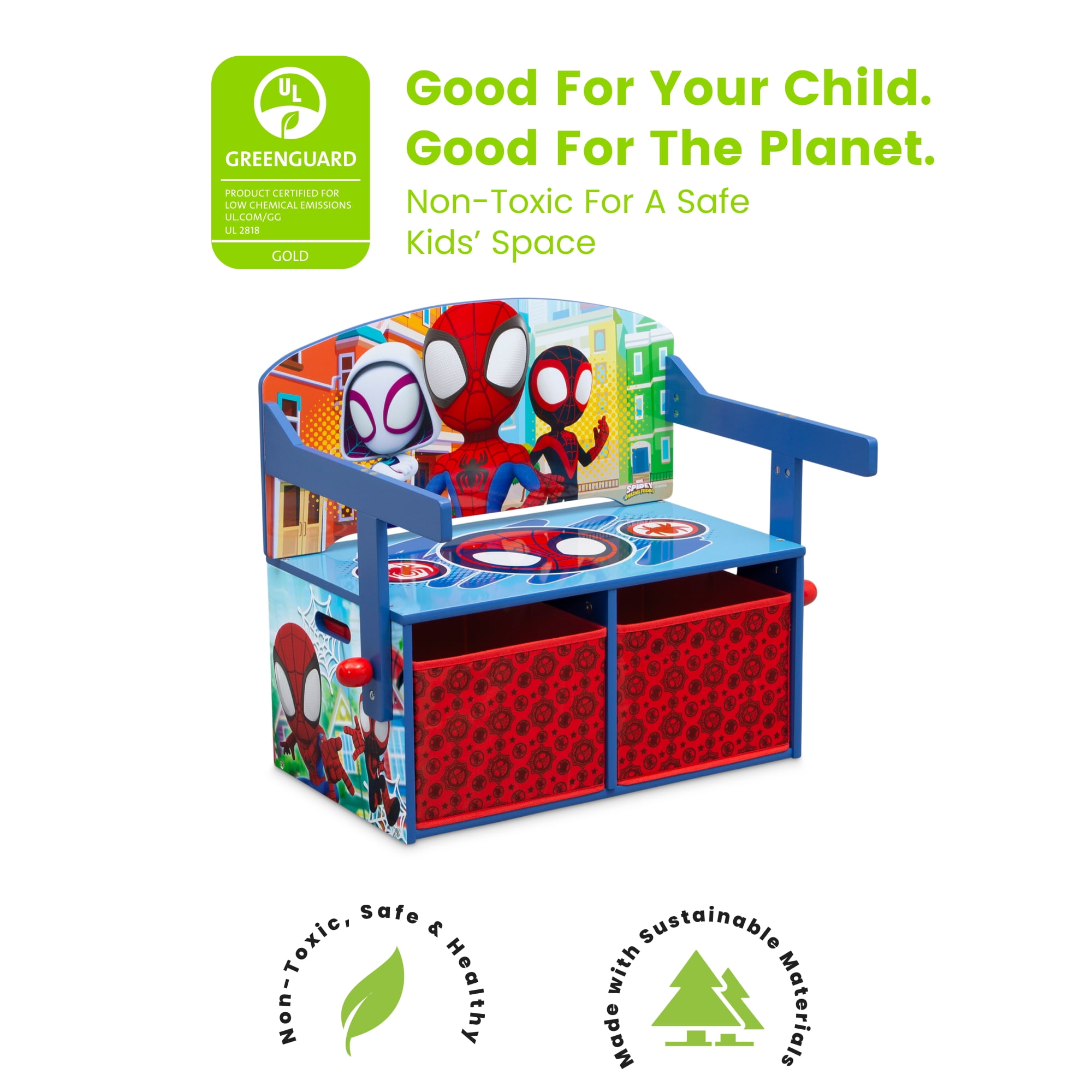 Delta Children Kids Convertible Activity Bench - Greenguard Gold Certified, Marvel Spidey and His Amazing Friends