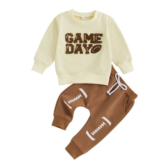 Toddler Baby Boys Fall Outfits 0 6 12 18 24 Months 2T 3T Letter Rugby Embroidery Long Sleeve Sweatshirts and Long Pants 2Pcs Clothes Set