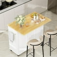 thumbnail image 2 of Shintenchi Kitchen Island with Storage, Bar Cart Cabinet Island Table on Wheels, Rolling Microwave Cart for Kitchen with Drop Leaf, Drawers, Towel Rack, Seating Area for Dining Room, White, 2 of 5