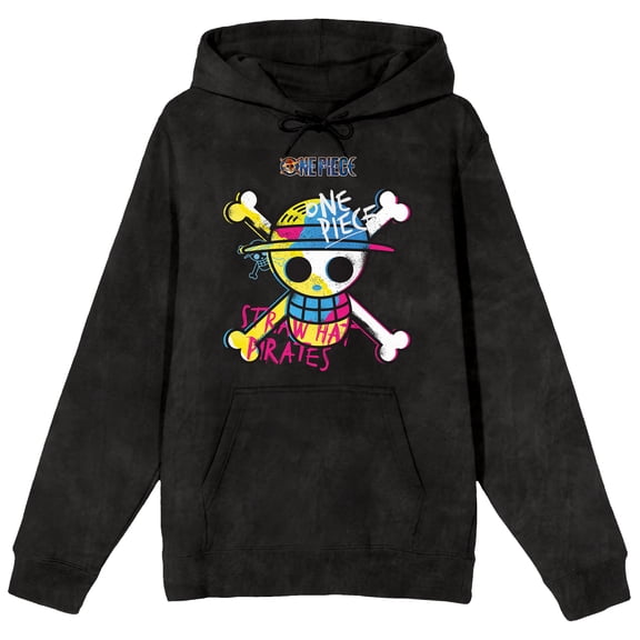 One Piece Live Action Colorful Straw Hat Pirates Logo Adult Black Long Sleeve Hooded Sweatshirt - Medium