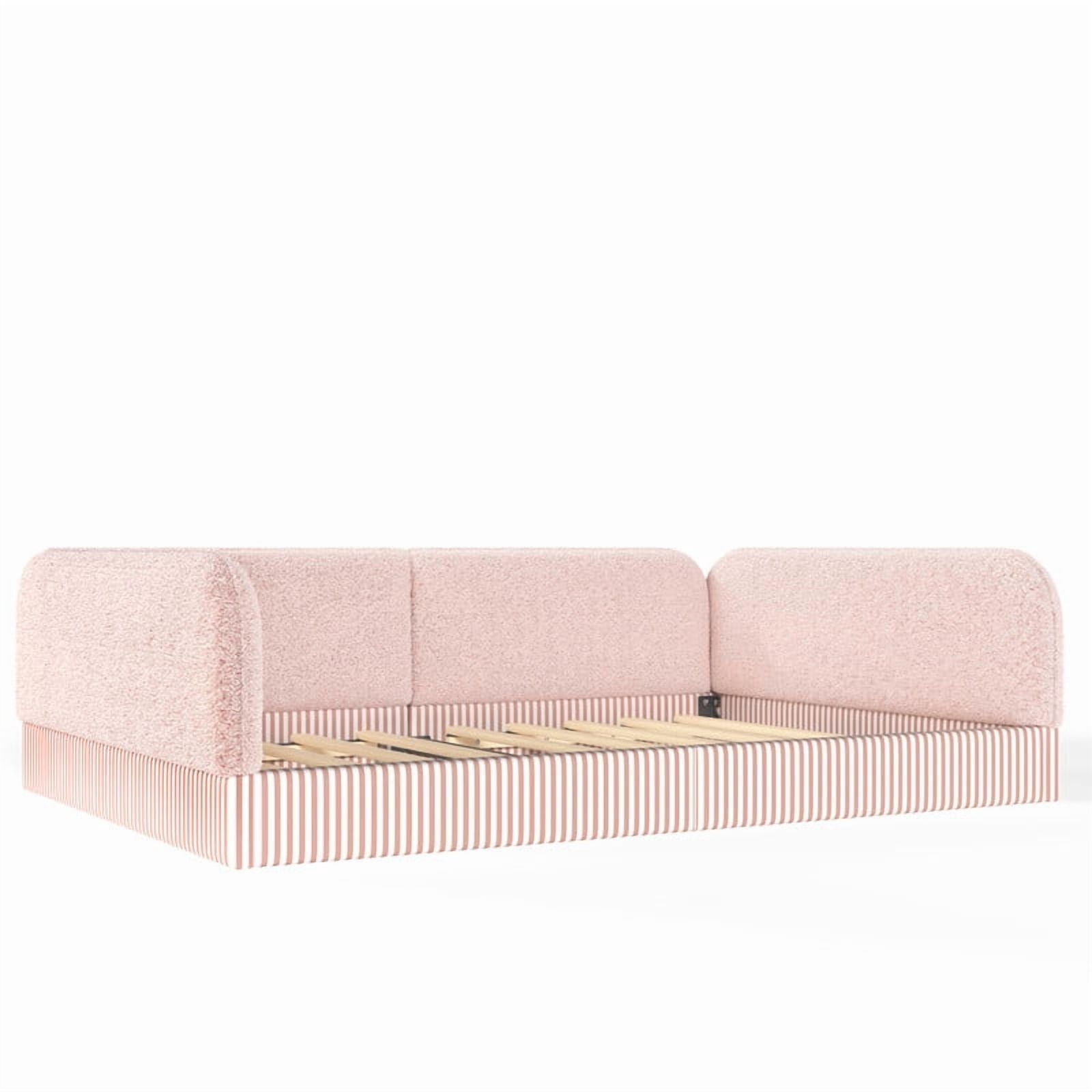 Full Size Upholstered Floor Daybed Frame for Kids, Half-Enclosed Montessori Platform Bed with 3-Sided Surrounding Guardrails