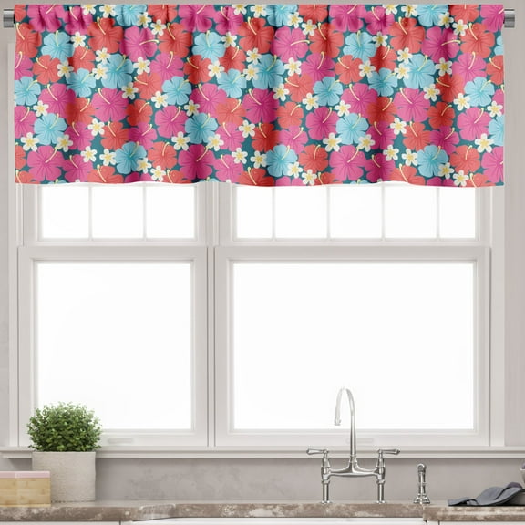Ambesonne Hawaii Valance Pack of 2, Vivid Tones Hibiscus Flowers, 54"X12", Multicolor