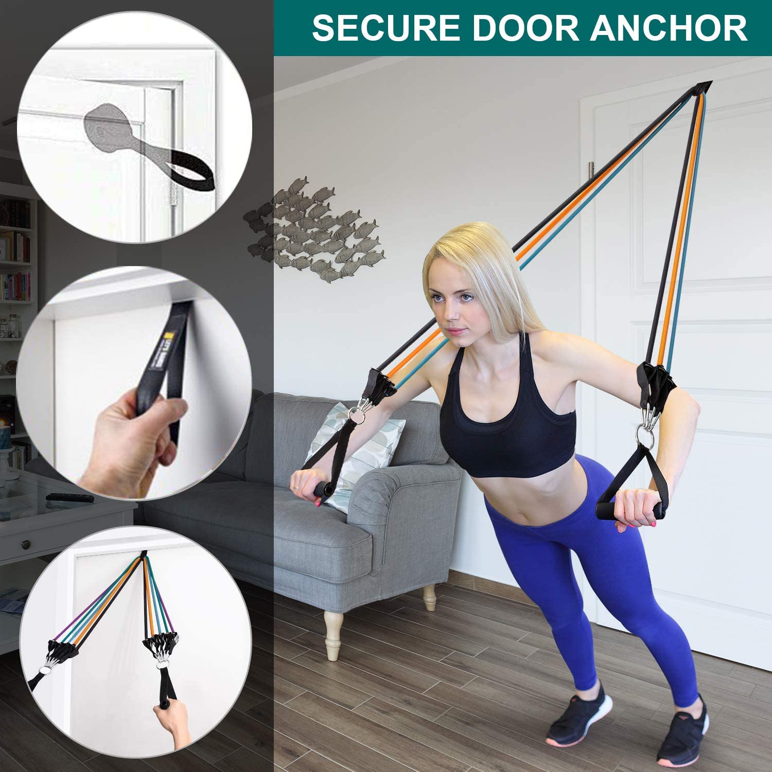 JJEAN-Resistance Bands Door Anchor Attachment, Secure Door Anchor Heavy Duty Door Anchor for Resistance Bands, Door Jamb Anchor for Fitness Workout Band