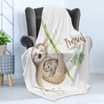 thumbnail image 4 of Sloth Soft Flannel Fleece Throw Blanket, Mother and Baby Animals Family Happiness Watercolor Boho Tropical Elements, Cozy Plush for Indoor and Outdoor Use, 50" x 60", Pale Brown Green, by Ambesonne, 4 of 5