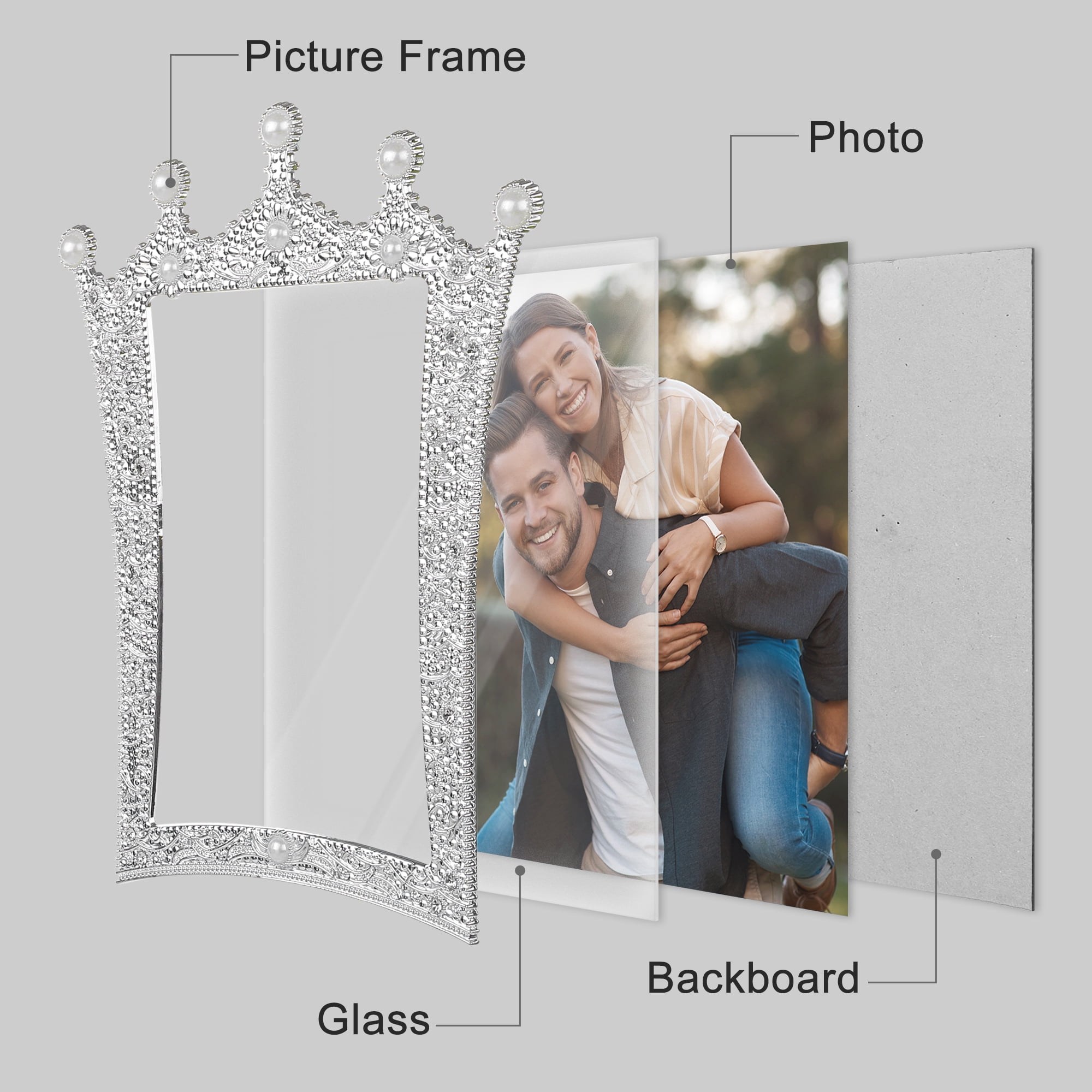 Unique Bargains Pearl Picture Frame Resin Photo Frames Silver 4x6 Silver -2Pcs 5x7