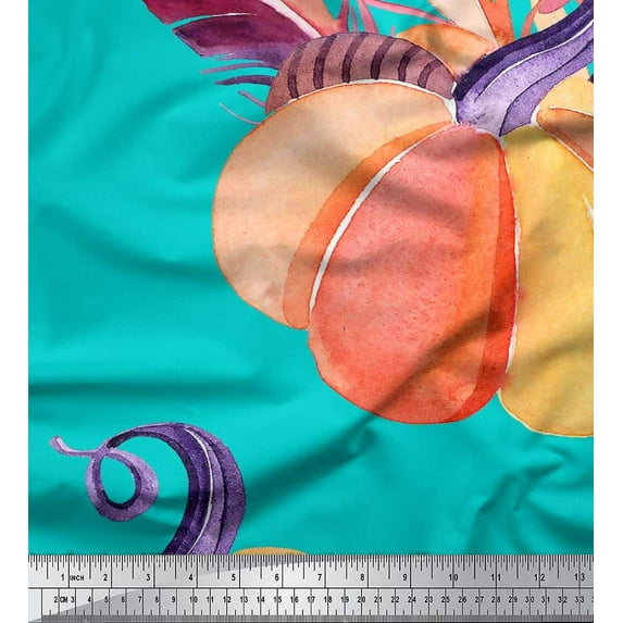 Soimoi Georgette Viscose Fabric Berries,Leaves & Pumpkin Vegetable Fabric Prints by Yard 42 Inch Wide