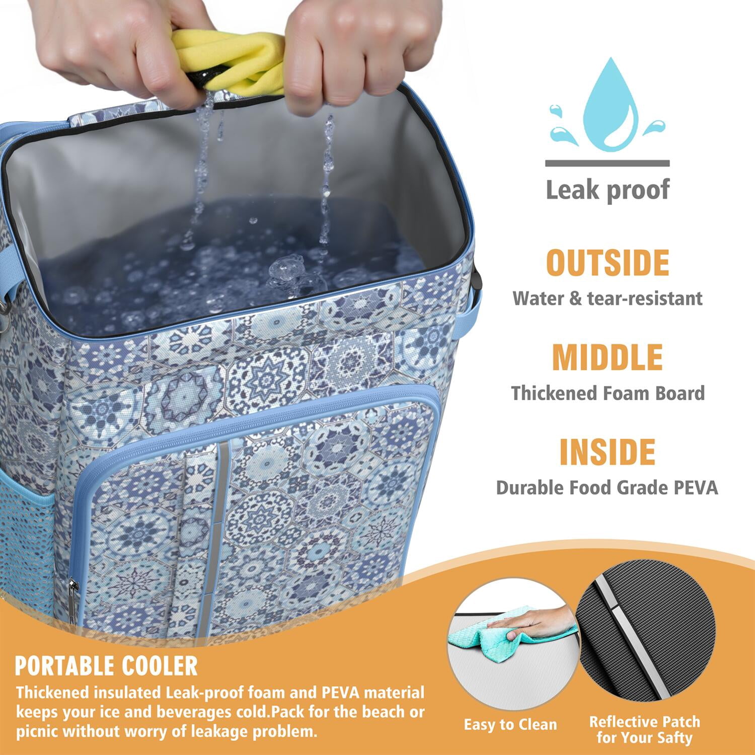 Travel Cooler Bag - Boho Bohemia Flower Camping Beer Cooler Backpack with Bottle Opener- Waterproof Insulated Picnic Backpacks - Cooler Bag for Beach