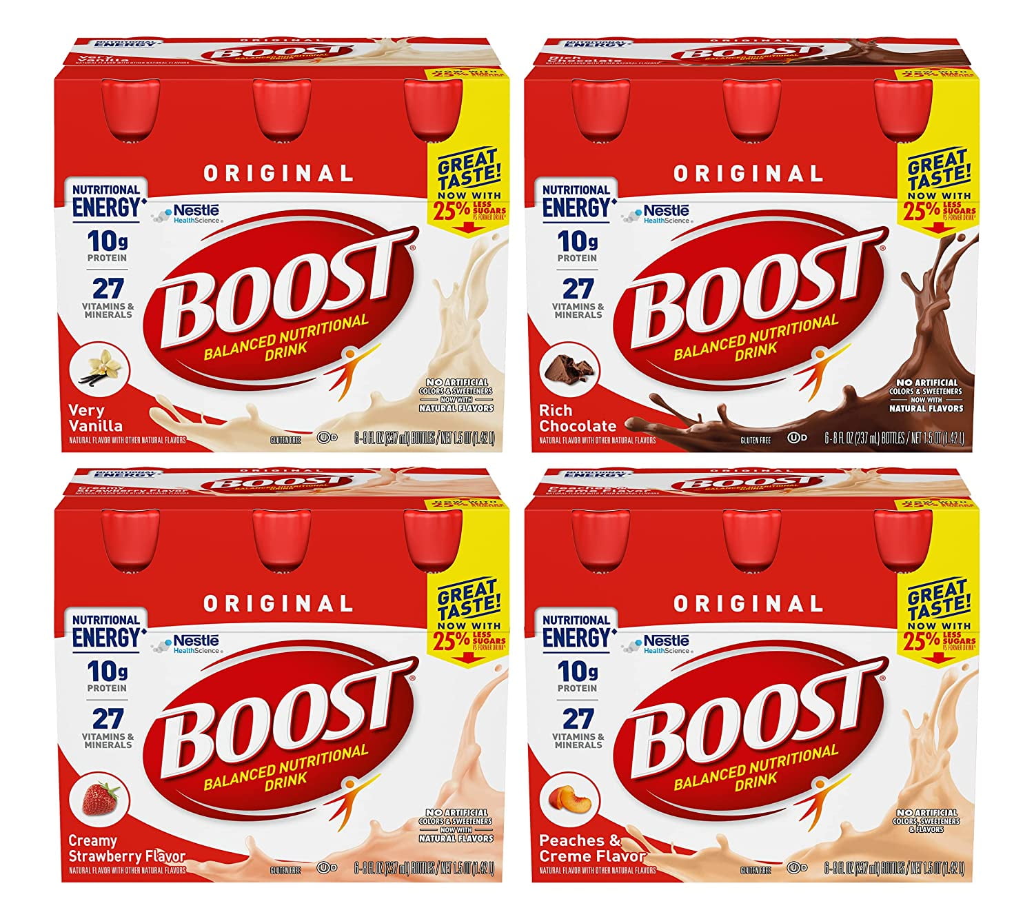 BOOST High Protein Nutritional Drink Variety Pack (Chocolate + Vanilla + Strawberry + Peaches