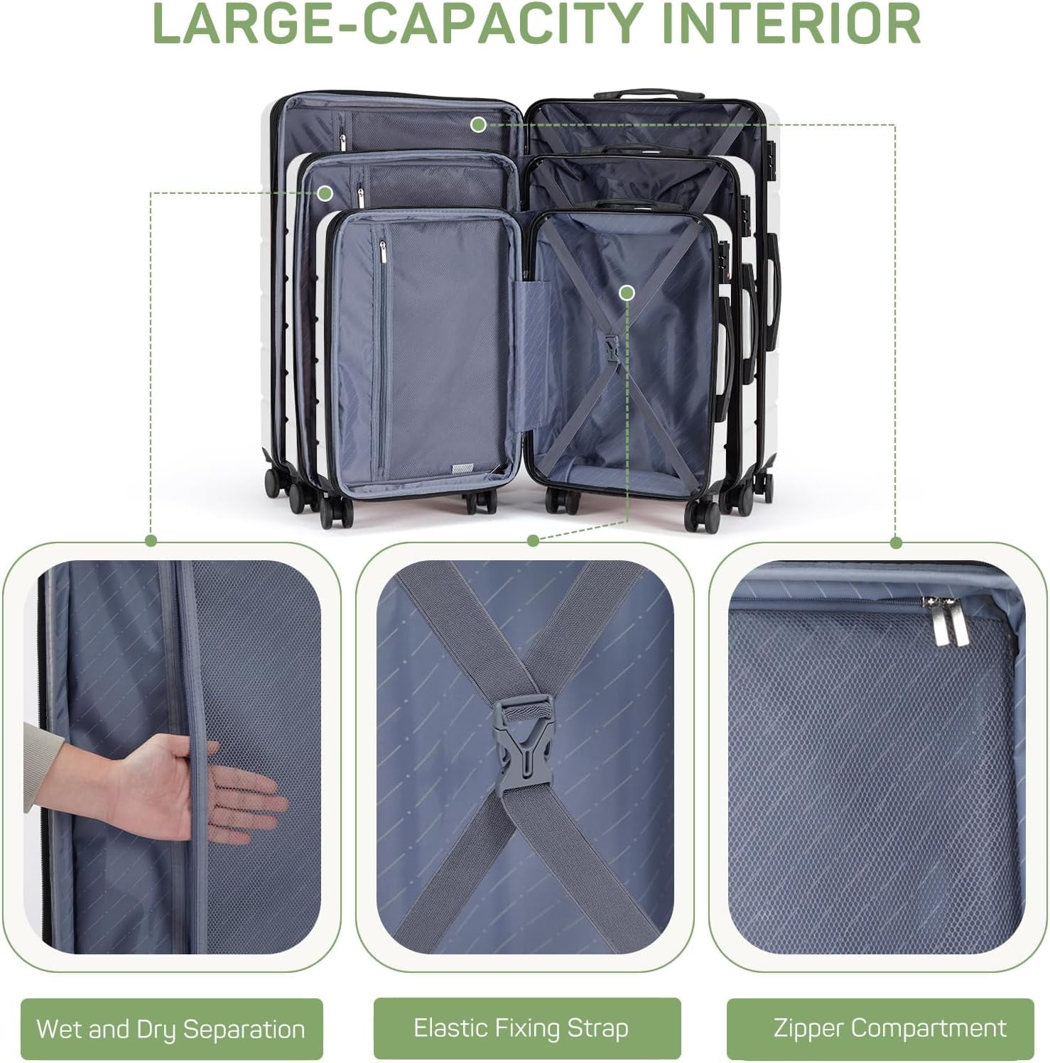 Bigleap 20 Inch Carry-On Luggage, Hard Shell Rolling Suitcase with TSA Lock, Lightweight Luggage with Spinner Wheels, White