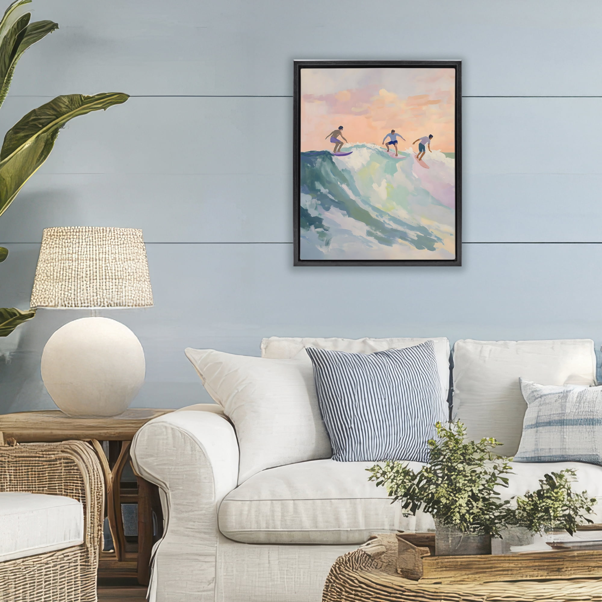 Stupell Industries Group of Surfers at Sunset Black Framed Floater Canvas Wall Art, design by The Prints Vibe