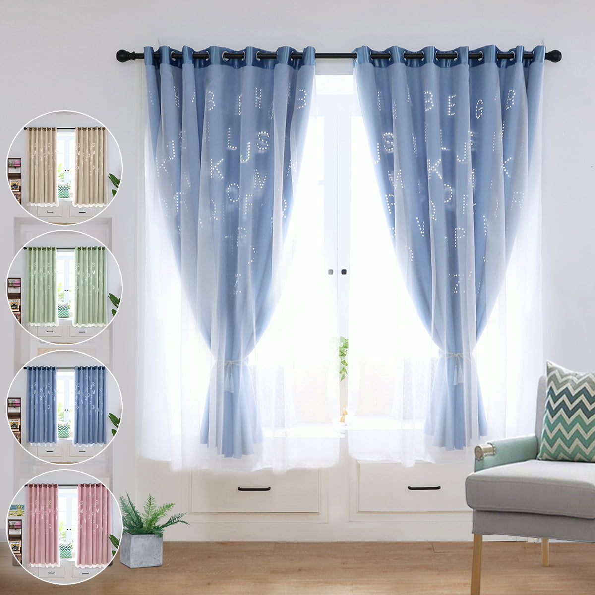 Luxury Pair Childrens Kids Boys Girls Bedroom Ring Top Thermal Blackout Curtains 