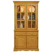 HomeStock 38"W China Cabinet With Glass Doors , Buffet And Lighted Hutch W Shelves And Drawer , Rustic Romance Dining Room Country Kitchen Display Storage , Light Oak Black Wood