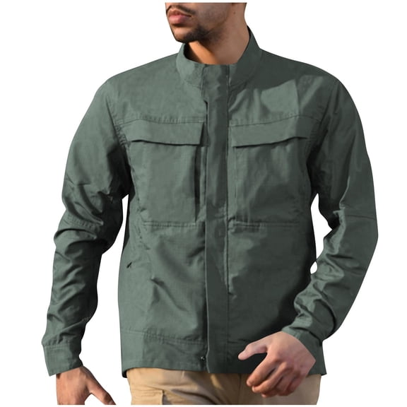 Xzbqbs Mens Lightweight Softshell Jacket Casual Waterproof Tactical Raincoat Zip Up Winter Windbreaker Work Jacket for Outdoor