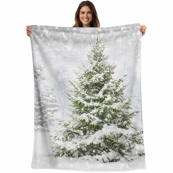 Winter Snowy Forest Throw Blankets, Christmas Tree Themed Soft Fleece Blanket Decorative for Home Sofa Couch Chair Living Bedroom, 60x80 inches,