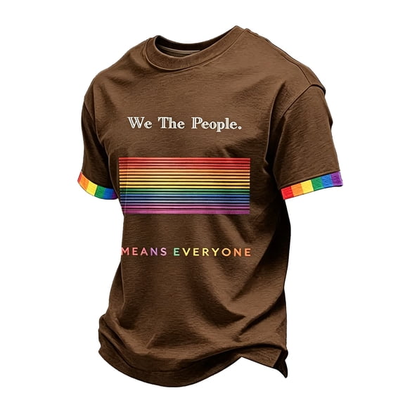 GrmtClth Mens We the People Means Everyone Shirts Pried Rainbow Flag Pattern Tops Equality Short Sleeves Tee Comfy Crew Neck Clothes Coffee S