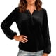 thumbnail image 2 of Karight Velvet Pullovers for Women Front Pleated Crew Neck T Shirts Long Sleeve Dressy Causal Tunic Top Loose Fit Blouse, 2 of 5