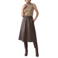thumbnail image 2 of INSPIRE CHIC Women's PU Faux Leather A-Line Skirt High Waist Elastic Skater Flared Swing Elegant Pleated Fall Winter Midi Skirt Medium Coffee, 2 of 5