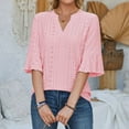 thumbnail image 5 of DHFJKG Women's Boho T Shirt Half Sleeve Summer Beach Hallow Out V Neck Solid Color Loose Fit Tunic Casual Tee Vacation Stylish Tops, 5 of 9