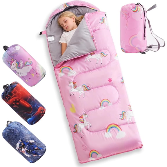 Sleeping Bag - 50-77? 3- Sleeping Bag for Boys & Girls, Lightweight 2.2 lbs Camping Gear with Compression Bag Ideal for Camping, Hiking, Indoor