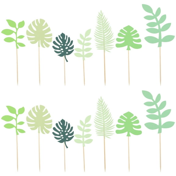OATIPHO Tropical Greenery Cupcake Toppers, Multi-Color Plastic for Creative Dessert Decor